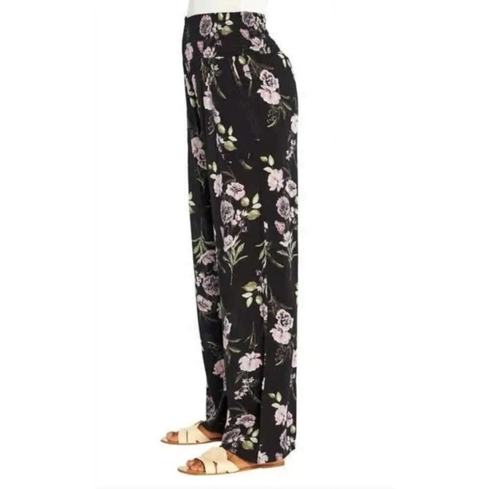 Three Dots Ladies' Elastic Wide Leg Pull On Pant With Pockets, Floral: L, XL